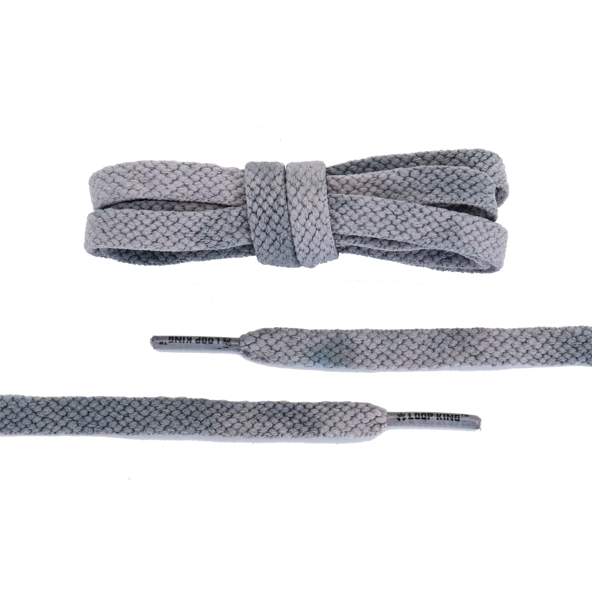 Grey Vintage Faded Flat Cotton Shoelaces with Clear Tips Loop King