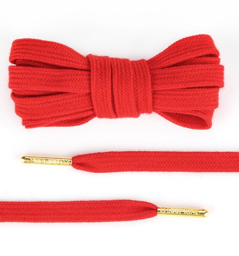 Flat Cotton Red Shoelaces with Gold Tips