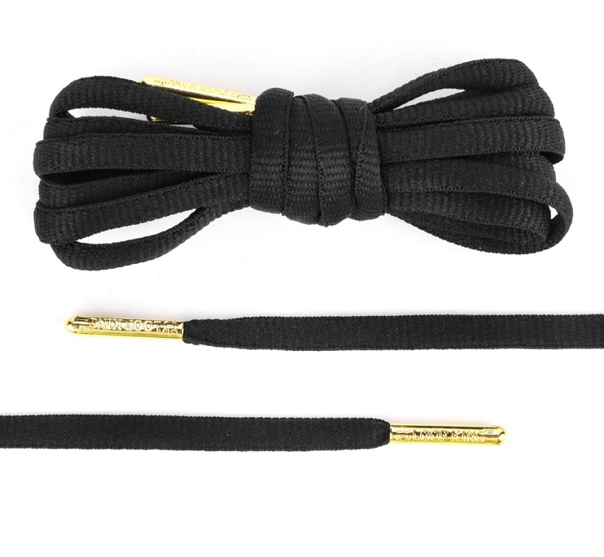 Premium Black Oval Shoelaces with Gold Tips
