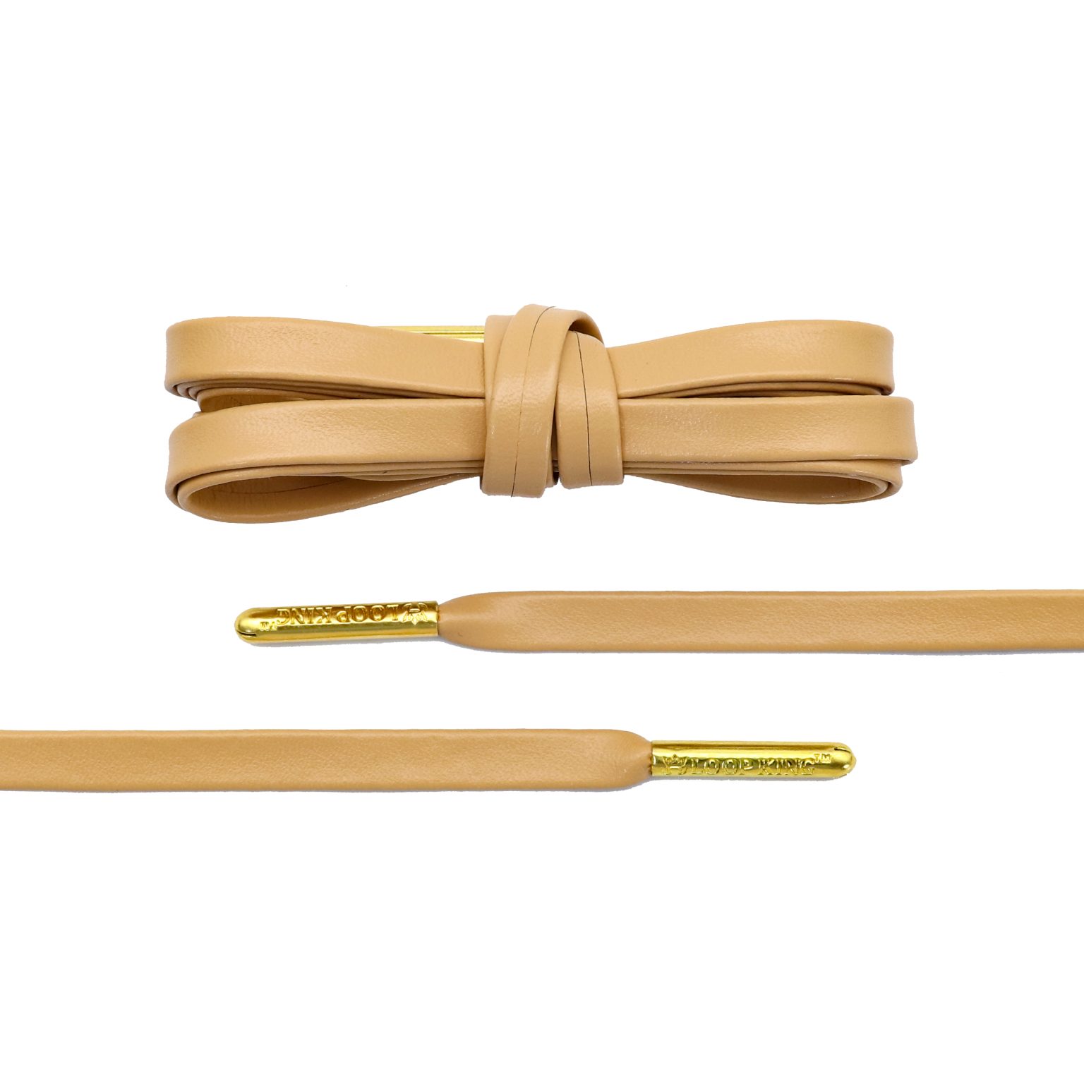 Luxury Tan Leather Shoelaces with Gold Tips From Loop King