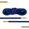 Lacets de chaussure bleus et noirs avec pointes dorées
